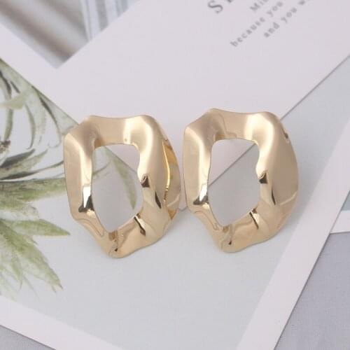 Hollow Irregular Big Geometric Square Stud Earrings For Women Gold Color Glossy Metal Punk Party Jewelry Christmas Girl Gift