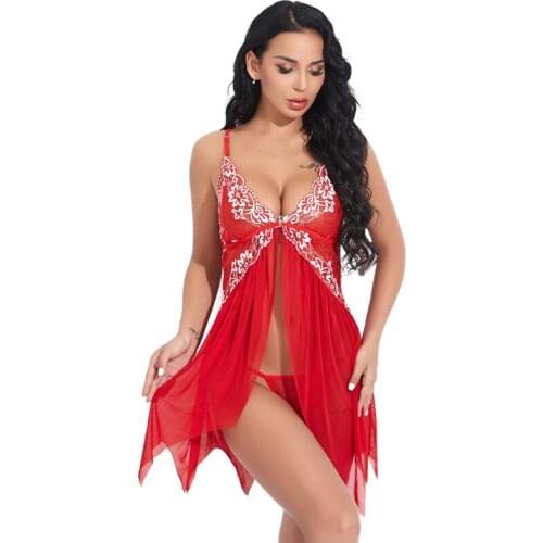 Women Sexy Lingerie Underwear Erotic Dress See-through Lace Pajamas Sleepwear Nightdress + Thong Sexy Costumes Sex Dress