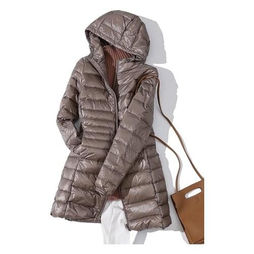 Winter Women Padded Hooded Long Jacket Portable Lightweight Duck Down Female Overcoat Ultra Light Slim Solid Jackets Coat