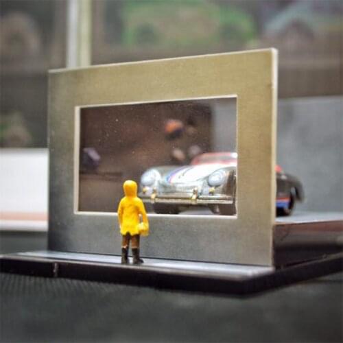 1:64 Car Model Little Boy Outside The Window Car Model Parking Lot Model Scene Dustproof Display Box