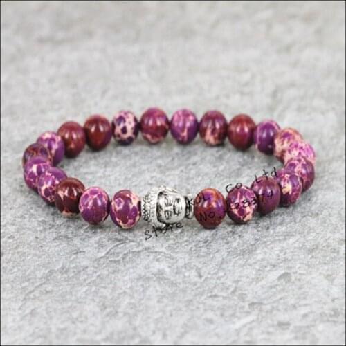 1pcs 2017 8mm fashion Stone Beads Bracelet silver plated India Buddha head Charm Bracelets for men and women