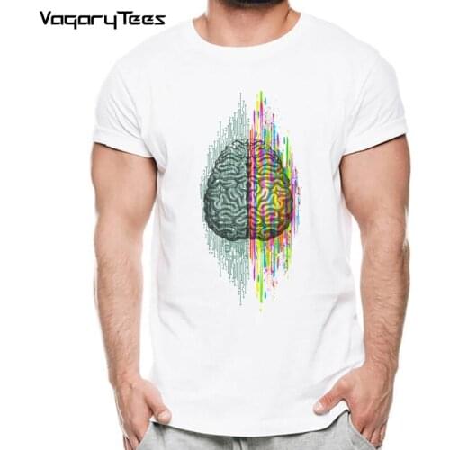 2020 New Fashion O-Neck Active Personalized Brain Print Geek design white T Shirt Hip Hop Short Sleeve T Shirts Men Hombre