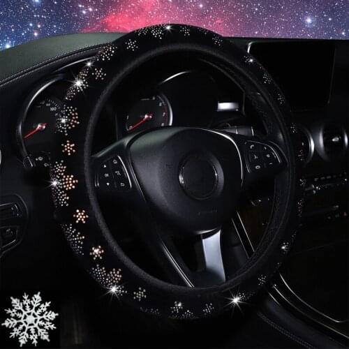 37-38cm Car Steering Wheel Cover Rhinestone Crystal Snowflake Decor Steering Wheel Case Protector Universal Car Interior Styling