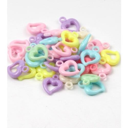 50Pcs/lot Candy Color Plastic Heart Shape Charms for Jewelry Making Charms DIY Bracelet Earrings Pendant Handmade Accessories