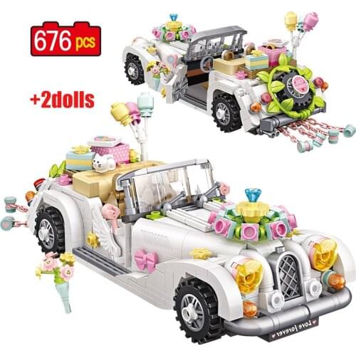 676pcs City Street View MINI Wedding Car Building Blocks Friends DIY Romantic Flower Vehicle Figures Bricks Toys For Girls Gift