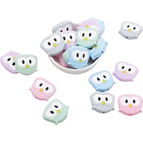 Chenkai 50PCS Silicone Mini Bird Beads Baby Owl Teething Beads BAP Free For DIY Baby Soomthing Pacifier Clip Chains Nurse Gifts