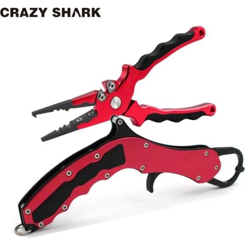 CrazyShark Aluminum Alloy Fishing Pliers Lip Grip Set Fishing Tackle Hook Remover Cutter Line Split Ring Gripper Fishing Tools