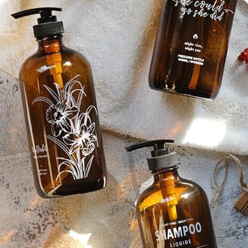 Bathroom 500ml Soap Dispenser Brown Glass Hand Washing Hair Conditioner Shampoo Bottles Kitchen Detergent Empty Refill Bottle