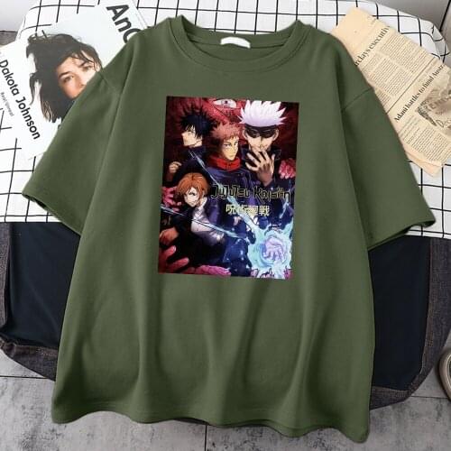 Jujutsu Kaisen Anime Print T-Shirt Caeroon High Quality T-Shirts Cotton Loose Tee Shirt Tops Sumemr Round Neck T Shirts For Male