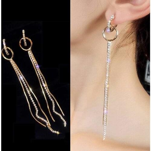 Hot Sale Fashion Multi-layer Chain Tassel Geometry Long Rhinestone Earrings Oorbellen Pendientes Earrings Women Jewelry Brincos