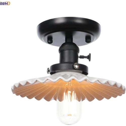IWHD White Ceramic LED Ceiling Lights Living Room Porch Stair Loft Decor Industrial Vintage Ceiling Lamps Luminaria De Techo