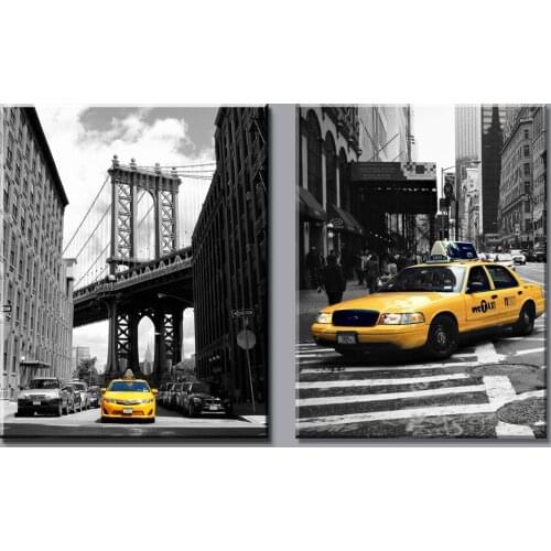 Modern black and white yellow taxi canvas painting prints new york city on wall art pictures home decor for living room