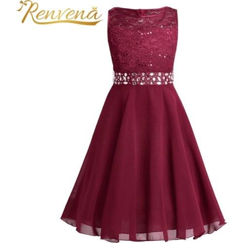 Kids Dresses for Girls Sequined Lace Chiffon Flower Girl Dress filles robes Bridesmaid Wedding Party First Communion Dress