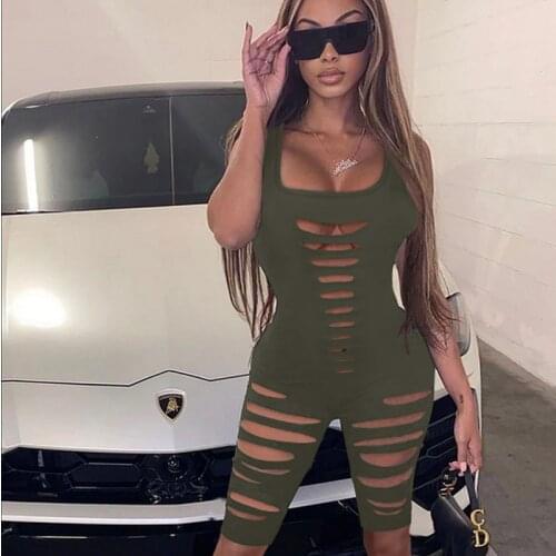 Summer Sleeveless Sexy Low-cut Hollow Rompers Womens Jumpsuit Sexy Bodysuit One Piece Club Outfits Streetwear Wholesale Items