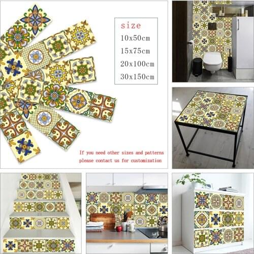 10/15/20/30cm Retro Pattern Strip Tile Sticker Furniture Kitchen Backsplash Home Decor Wallpaper Peel & Stick Art Wall Decals