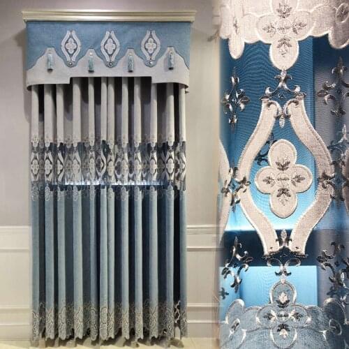 New European high-end embroidered curtain embroidery cashmere embroidered curtain living room stitching curtain finished product