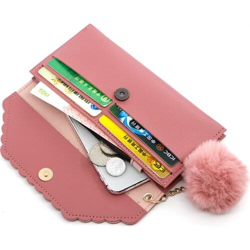 2021 New Wallet For Women Retro Rivet Hasp Long Ladies Wallet Card Purse Pu Leather Wallet With Fur Ball Ornaments Phone Bag