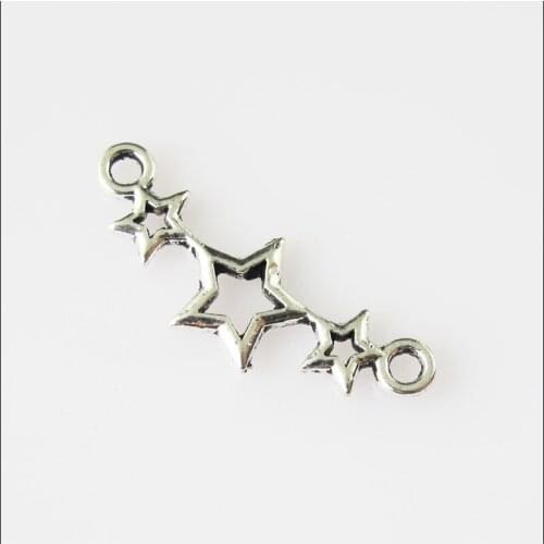 New 40Pcs Tibetan Silver Color 3 Stars Charms Pendants Connectors 9x25mm