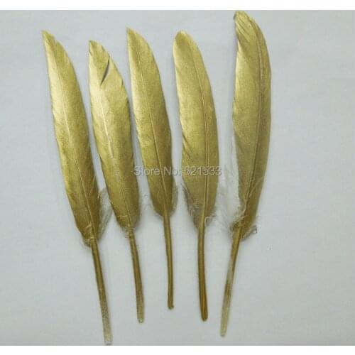BULK/WHOLESALE GOLD Feathers,Metallic Gold Painted Duck Cocottes Feathers,hand painted craft feathers for head dress,mask,50pcs