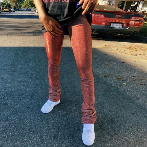 Echoine Autumn Solid Pencil Pants Women High Waist Skinny Bodycon Sexy Sequin Party Club Outfits Glitter Silver Trousers New