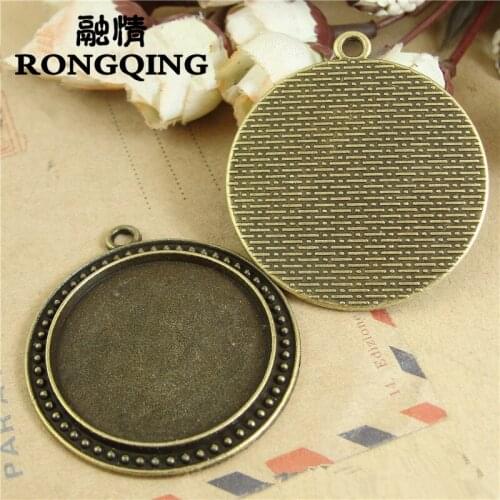 RONGQING Metal Zinc Alloy 30mm Cabochon Base Jewelry Blank Settings 20pcs/lot Pendant Charms Accessories