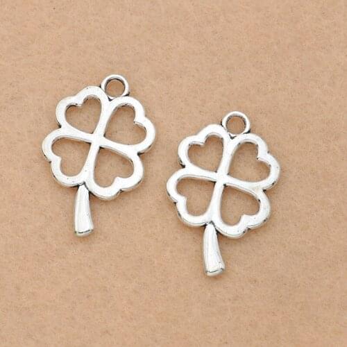 KJjewel Tibetan Silver Plated Clover Leaf Charms Pendants for Jewelry Making Bracelet Craft 25x17mm