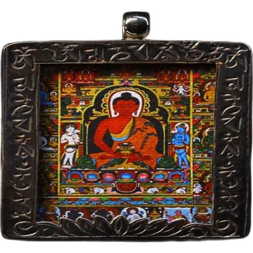 Early collection of Nepalese gilt hand-painted thangkas Sakyamuni portrait pendant