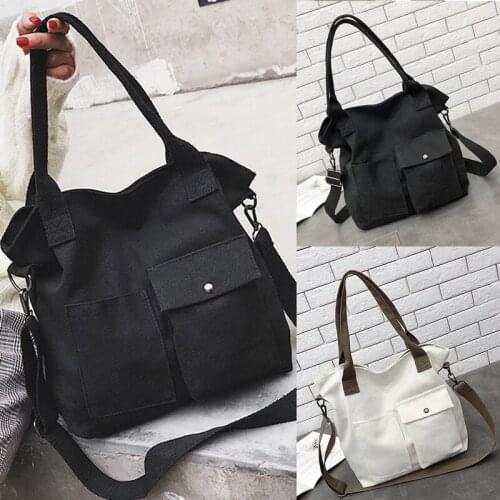 Retro Handbags Women Bag Soft Canvas Bag Large Capacity Women Shopping Bag Casual Hasp Ladies One Shoulder Tote Bags