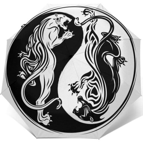 Wind Resistant Fully-Automatic Umbrella Fantastic Couple Of Tigers Rain 3 Folding Parasol Travel Car Umbrella