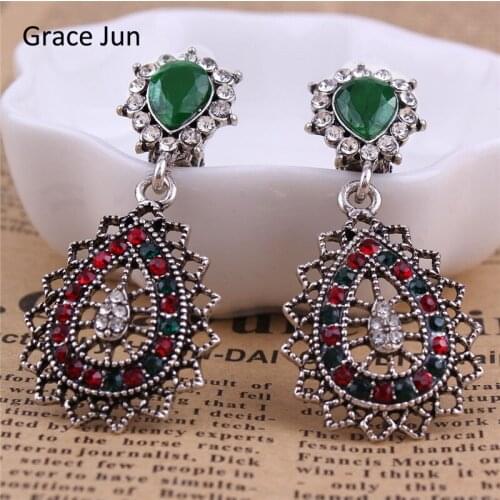 Grace Jun 2 Color Choose Vintage Silver Plated Clip Earrings Without Piercing for Women Party Charm No Hole Ear Clip Hot Sale