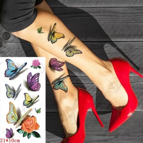 Waterproof Temporary Tattoo Sticker 3D Flower Butterfly Flash Tatoo Wrist Shoulder Leg Fake Tatto for Body Art for Women Girl