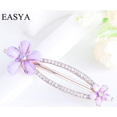 EASYA Simple Fashion Rhinestone Flower Hairpin Hair Accessories Alloy Metal Double Flower Hair Clips Hairwear Ornaments