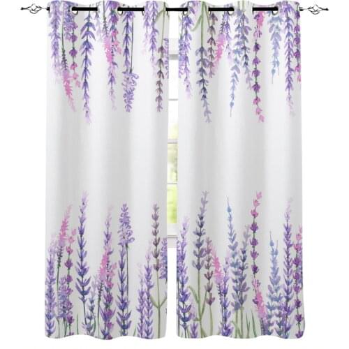 Living Room Curtains Plant Purple Lavender Watercolor Painting Blackout Curtain for Bedroom Bay Window Decorative Shading Cloth
