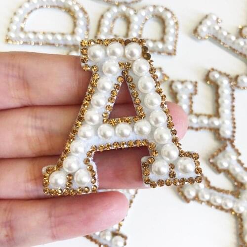 3D English Letters Beaded Pearl Sewing On Patches For Kids Clothes Bags Lace Rhinestone Applique DIY Accessory Name Logo Patch