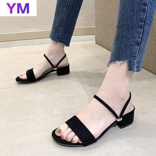 2021 Women Sandals Chunky Heels Brand Slides Summer Flock Flip Flops Narrow Band Sandal Elegant Mule Shoes Women Slipper Big 42
