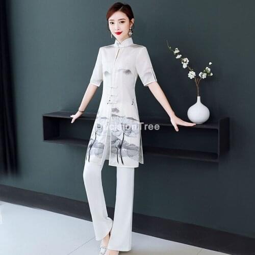 2021 qipao traditional chinese oriental top+pants set women cheongsam modern chinese dress qipao female set cheongsam tang suit