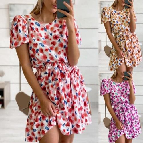Vintage Floral Print Women Summer Dress 2021 Casual O -neck Short Sleeve A-line Beach Midi Dresses Vestidos bodycon maxi dress