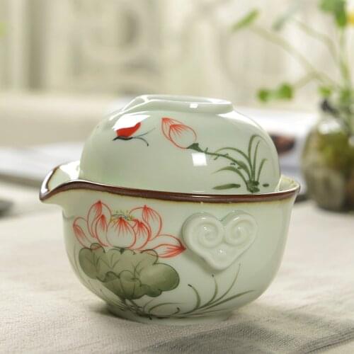 1 Pot 1 Cup Gaiwan Handpainted Porcelain Teapot Tea Cup Gaiwan Travel Tea Set Kungfu Teasets Quik Cup Teacup Ceramic Tea Pot