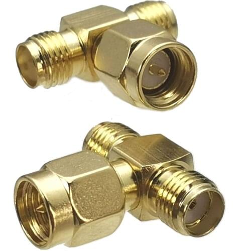 10pcs Connector Adapter SMA Male Plug to 2x SMA Female Jack Type T RF Coaxial Converter Straight New Brass