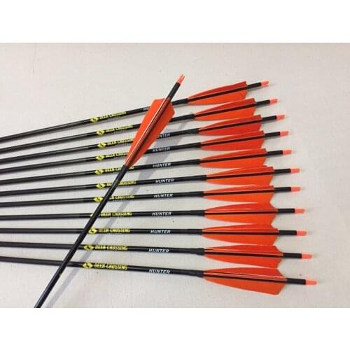 12pcs archery Carbon arrow spine300 ID6.2 with 5" Turkey fletching feather arrow nock for traditional bow archery