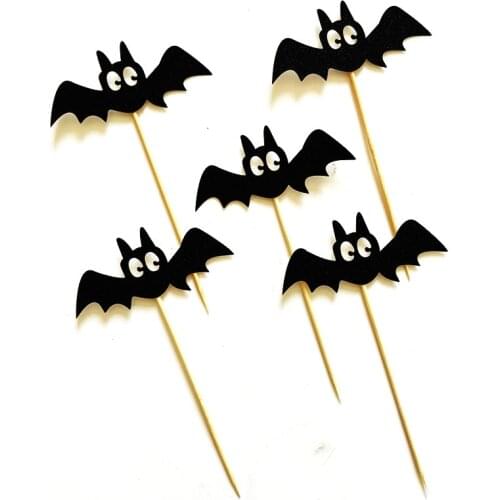 5PCS Black Bats Halloween Cupcake Toppers Cake Inserted Card For Kids Birthday Cake Decor Halloween Supplies Photo Props