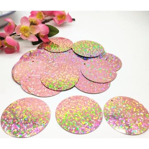50g 40mm Flat Round Sequins For Crafts Sewing Accessories With 1 Side Hole Laser Pink Champagne