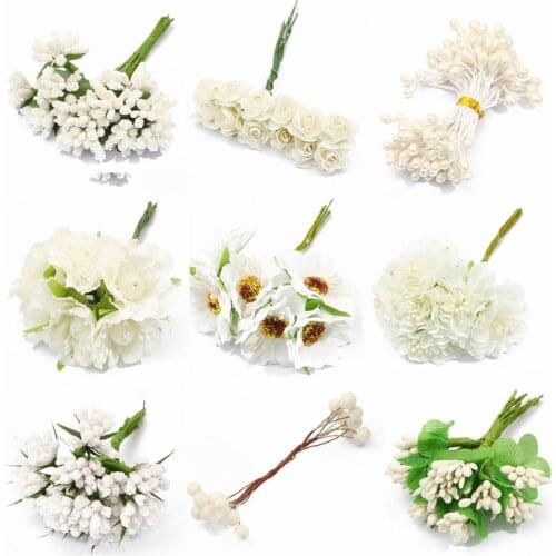 6-144pcs White Hybrid Artificial Flower Cherry Stamen Berries Bundle DIY Christmas Wedding Cake Gift Box Wreaths Decor
