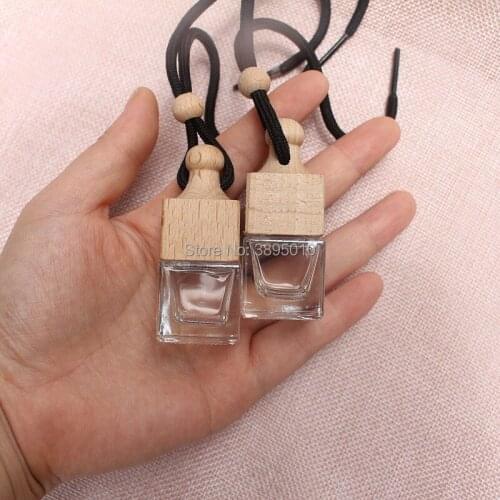 6ml Glass Car perfume Pendant New Style parfume Essential oil wood lid packaging Containers F555