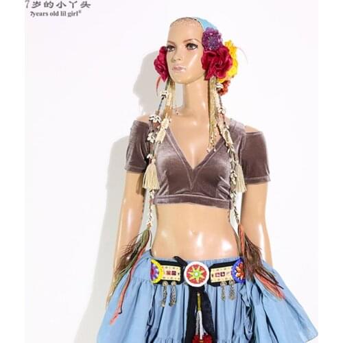 ATS Choli Velvet Fat Chance Tribal Costume Short Drop Sleeve Top Women CJJ26