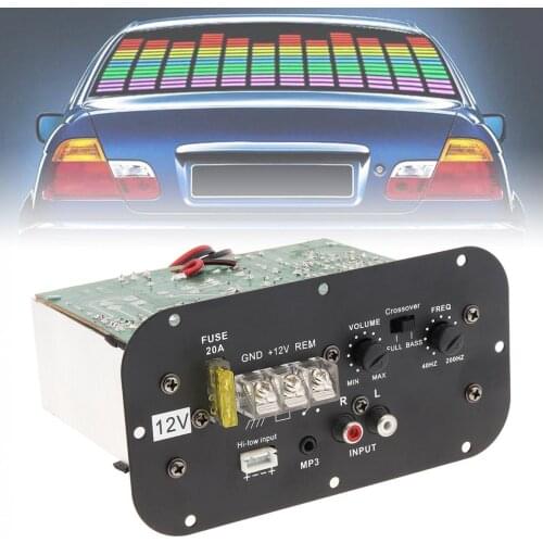 150W 12V Black Powerful Bass Subwoofer Blue Light Car Audio High Power Amplifier Board with for 6/8 /10 Inch Car Subwoofer