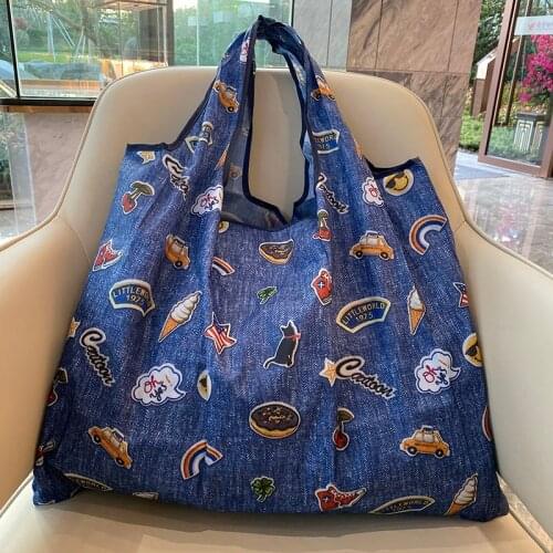 Large Eco-Friendly Folding Shopping Bag Reusable Portable Travel Shoulder Bag Grocery Tote Bag Fashion Pocket Ladies Hangbag