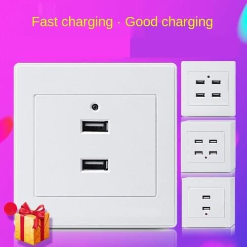 DepoGuye Input voltage 110V-250V, bedroom embedded 4USB socket wall, with LED light, 86mm*86mm,2.1A mobile phone charging socket