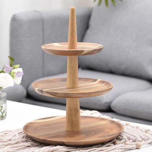 Wood Cake Plate Snack Storage TrayServing Platter Three-layer Plate Hotel Buffet Multilayer Fruit Snacks Plate Solid Fruit Shelf