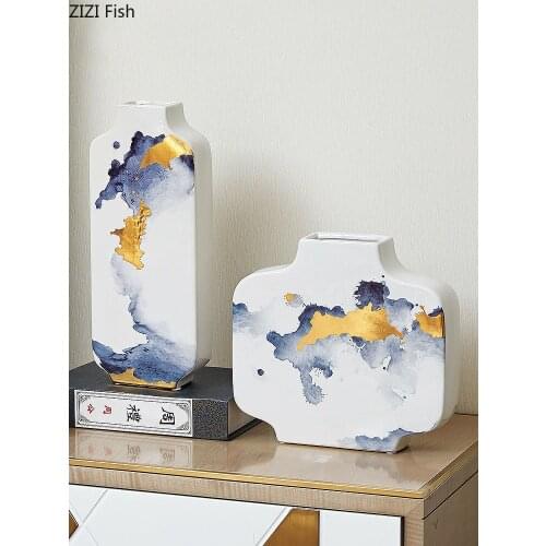 Classical Ceramic Vases for Flowers Painted Ink Painting Porcelain Vase Vintage Home Decor Desk Decoration Floral Arrangement
